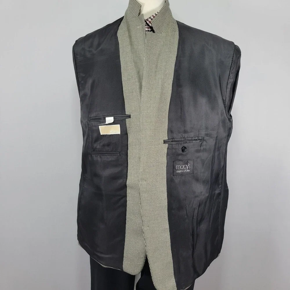 Michael Kors Men's Sport Coat Blazer Two Button Houndstooth Poly Blend‎ 48S